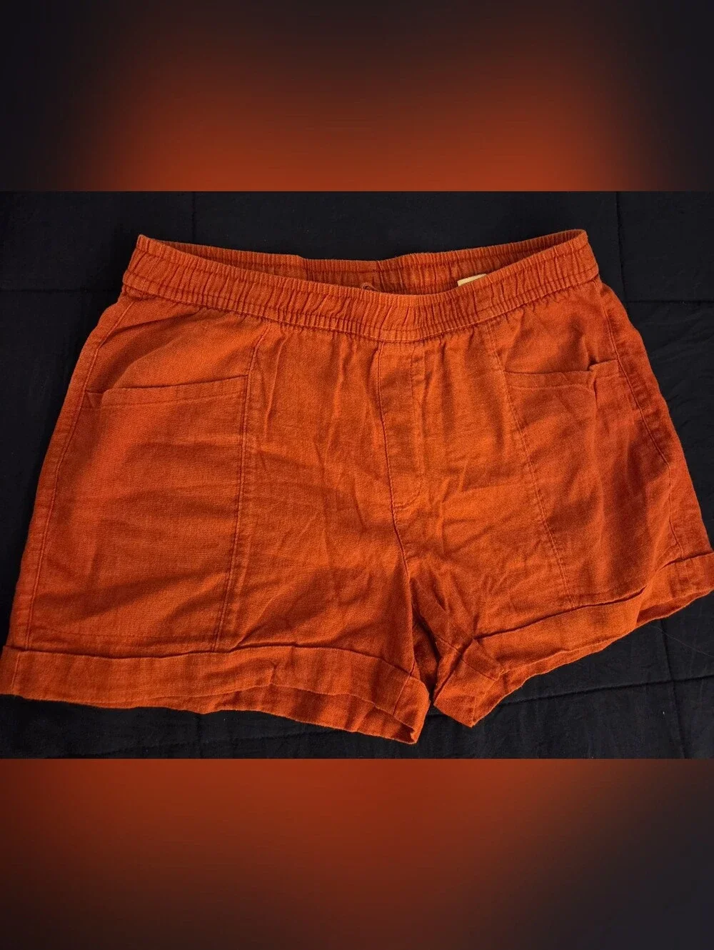 Set Of 3. Old Navy Medium Linen Blend Shorts-Chambray Blue, Brown & Rusty Red